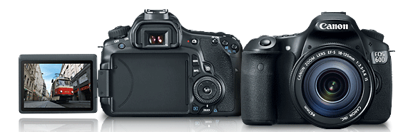 This is the promotional picture of the Canon 60D showing both the front and the back of the camera..